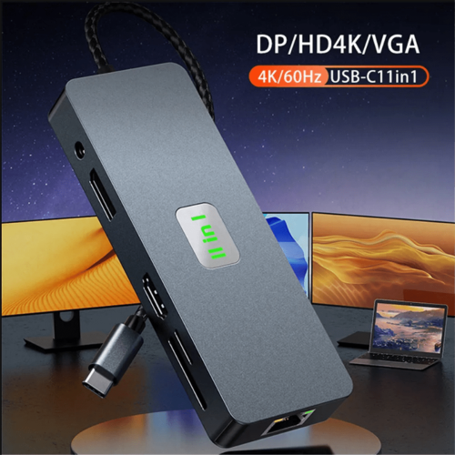 11 in 1 USB Hub3.2 Docking Station Type-C HD+DP+VGA Three-Screen Differential Display Multi-Screen Docking Station 1