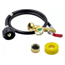 Propane Refill Adapter with Tank Gauge, 90 Brass Safety Valve for 1LB to 40LB Tanks Camping BBQ