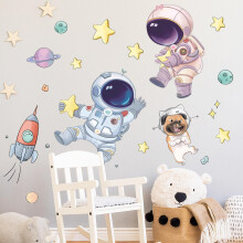 Adesivos de parede fofos de astronautas para decoração de quarto infantil, removíveis.