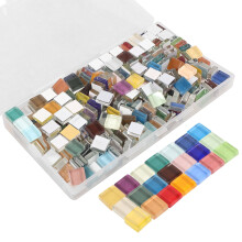1 Box of Mosaic Tiles Square Shape Glass Mosaic Tiles for DIY Craft Flowerpots Making