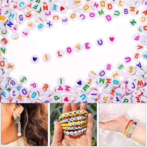200pcs Letter Beads, Letters - 4x7mm - White 1