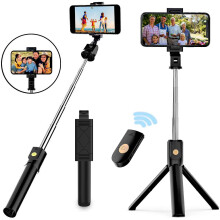 Selfie Stick Tripod with Bluetooth Remote, Rotating Phone Stand Holder Compatible with Action Cameras, iPhone, Samsung, Huawei
