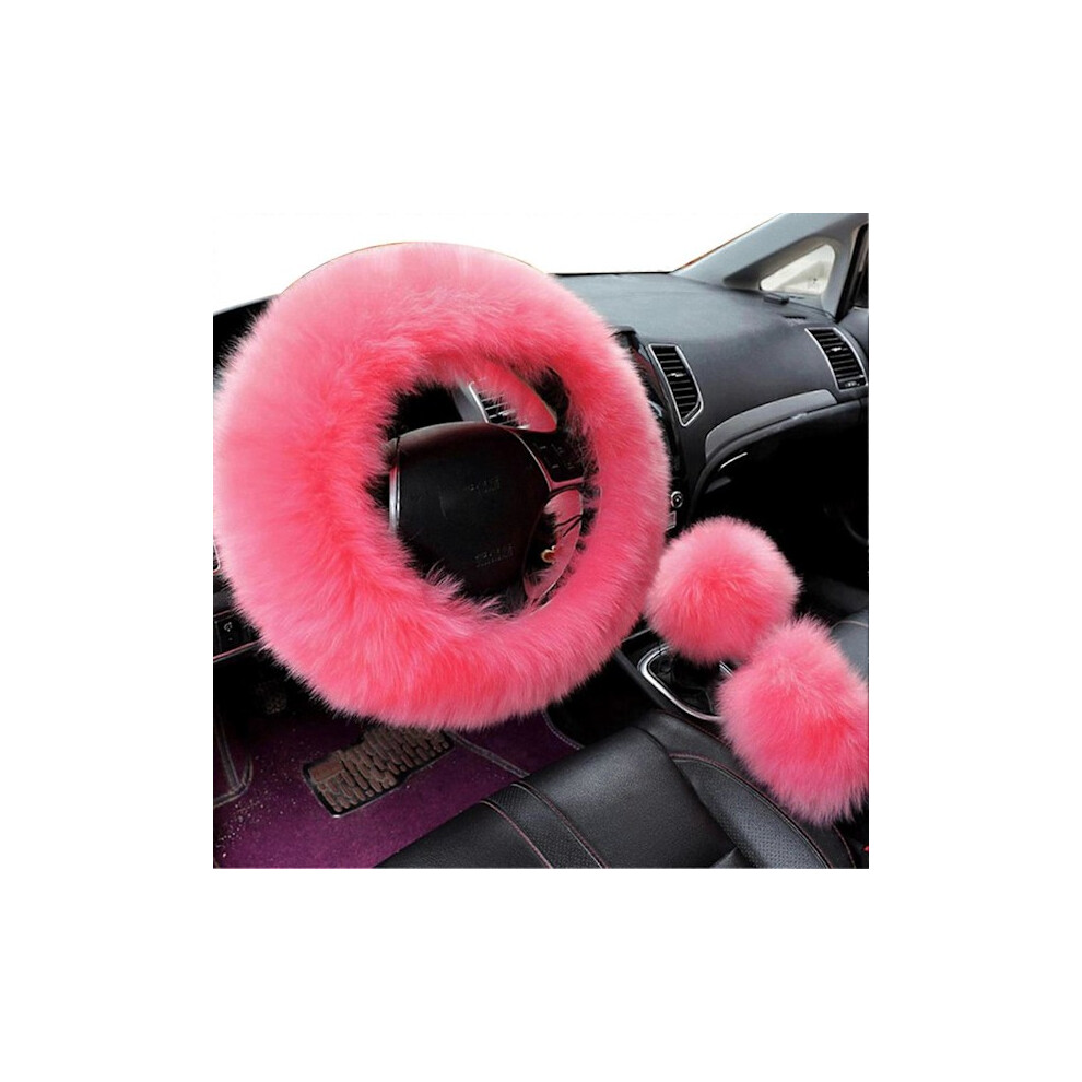 3-Pack Faux Wool Steering Wheel, Gear Shift And Handbrake Covers Car Decor Pink 9395123037332