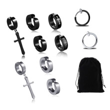 10pcs Cross Ear Clip Titanium Steel Men Rock Style Clip On Hoop Earrings Individually Packed Lightweight and Trendy Earring