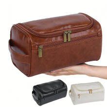 Neceser de cuero para hombre y mujer, neceser colgante para hombre, neceser de viaje grande, color marrón.