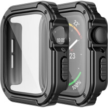 2-pack robust fodral kompatibelt med Apple Watch 44mm-serien SE/6/5/4, skärmskydd i härdat glas, militärklassat TPU-fodral
