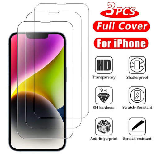 Συσκευασία 3 τεμαχίων συμβατή με iPhone Tempered Glass - Προστατευτικό οθόνης συμβατό με 1
