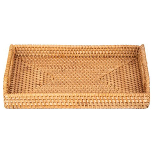 Mosiee Kitchen Rectangle Rattan Serving Tray Woven Basket With Handles For Coffee Table