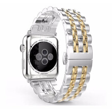 Klassisches Edelstahlarmband mit Streifenmuster – Kompatibel mit Apple Watch (42 mm/44 mm/45 mm/46 mm/49 mm) – Gold