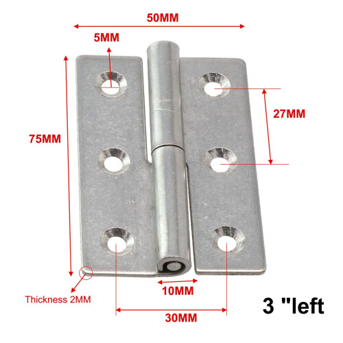 Dobradiça removível com junta deslizante, porta removível em aço inoxidável, 7,6 cm (3 polegadas) à esquerda 1
