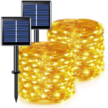 2 stuks 10 meter lange solar lichtslingers met 100 LED's, 8 standen, waterdicht, warm wit, voor tuin, boom, terras, bruiloft, feestdecoratie