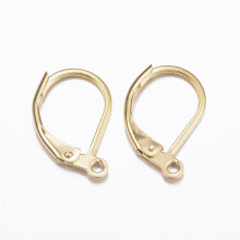 10 Stück Ohrhakenverschlüsse aus Edelstahl 304 mit Öse, echt 24 Karat vergoldet, 15,5 x 10 x 1,5 mm, Loch: 1,5 mm
