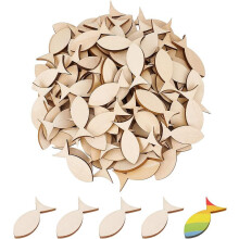 120 stuks natuurlijke houten visjes, 1,5 x 0,7 inch, onafgewerkte houtsnippers voor doe-het-zelf graffiti, schilderijen, knutselprojecten,