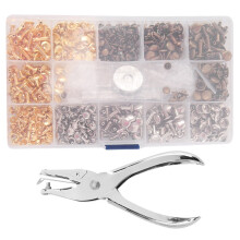Leernagels, 300 sets dubbele dopklinknagels, 3 maten, 3 kleuren en 4 bevestigingsgereedschappen. DIY leerbewerking, kleding, laarzen, tassen.