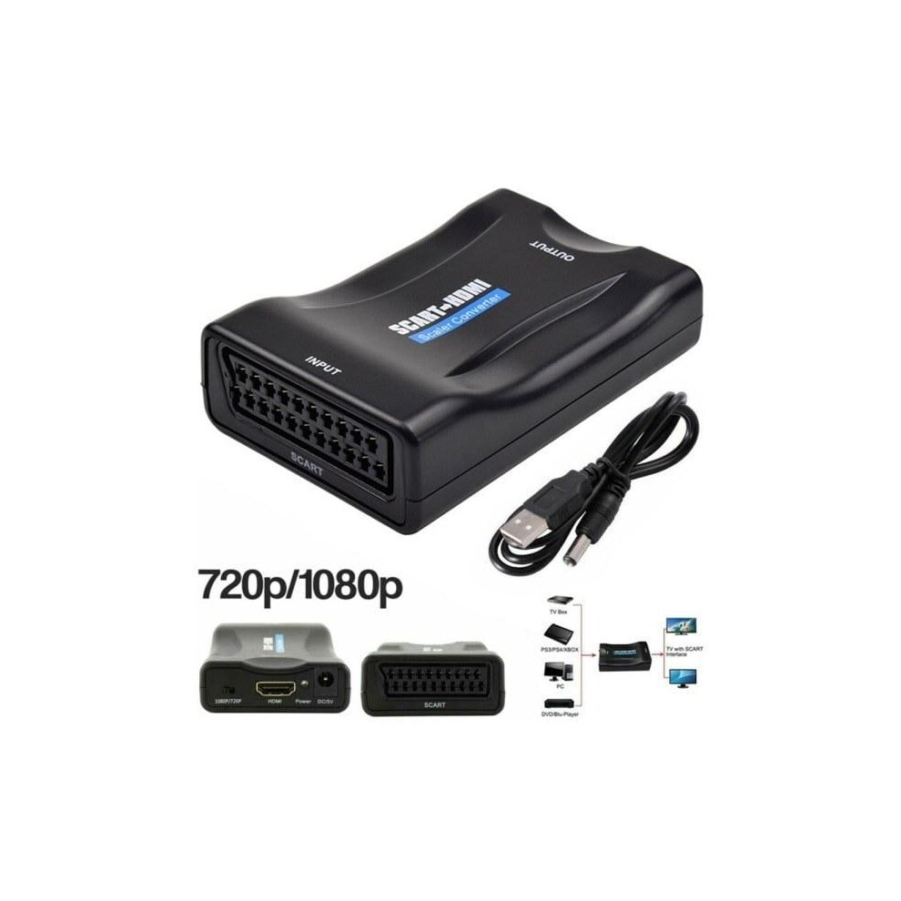 Scart To Hdmi Adapter 1080P Hd Video Audio Upscale Converter Black 9395123136868