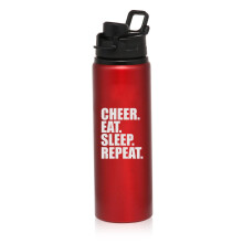 740 ml aluminium sportwaterfles voor op reis met cheerleader-, eet-, slaap- en herhaalmotief (rood)