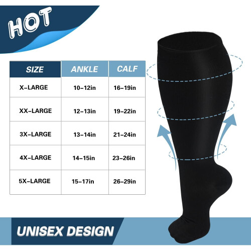 Κάλτσες συμπίεσης Plus Size για γυναίκες και άνδρες, 20-30mmhg πλάτος γάμπας μέχρι το 2