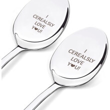2 cucharas con la frase "I Cerealsly Love You" (Te amo de verdad) con caja de regalo, de acero inoxidable. Divertidas cucharas de mesa para café.