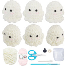 6 Set DIY Ghost Crochet Kit for Beginners, Compatible with Crochet Lovers – Includes Yarn, Stuffing, Hook & Instruction for Adults