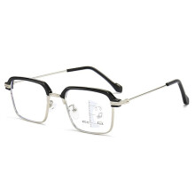 Anti-blauwlicht leesbril, vierkante bril, zilver, sterkte 150.