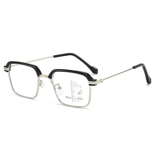 Lesebrille mit Blaulichtfilter, quadratisch, silberfarben, Stärke 150