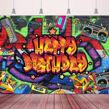 80'er-90'er Rock N Roll Hip Hop Graffiti Fotoboks Baggrund - Retro Disco Punk Musik Festbanner Dekoration 70,87x47,24 tommer kompatibel med BECKTEN