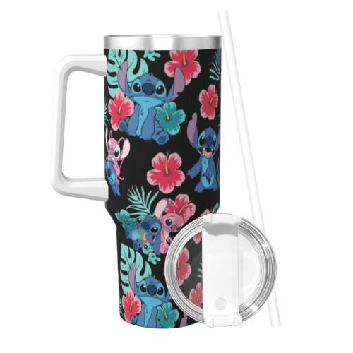 Ποτήρι Stitch 40oz με λαβή και καλαμάκι - Κύπελλο ταξιδιού από ανοξείδωτο ατσάλι με 1
