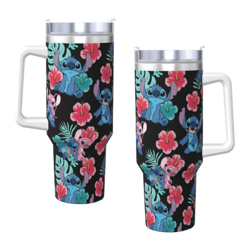 Ποτήρι Stitch 40oz με λαβή και καλαμάκι - Κύπελλο ταξιδιού από ανοξείδωτο ατσάλι με 2