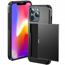Ag luí le Cás Turraingdhíonach iPhone13Pro Max Sliotán Cárta StreetWise - Dubh Dubh