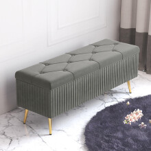 Upholstered Storage Bench with Lift Ottoman, Gold Metal Legs, Hidden Seat for Bedroom, Living Room, Entryway (100x40x45cm)