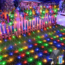 4.9ft Solar Net Mesh Lights, 96LED Waterproof Christmas Lights 8 Modes & Remote, Multicolor for Garden Yard Party