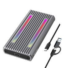 Krabice pro SSD disky M2NVMe s duálním protokolem a rozhraním USB C, 10 Gbps PCIe SSD box, M.2NVMe NGFF, SATA5 Gbps, pouzdro na SSD disk s RGB LED