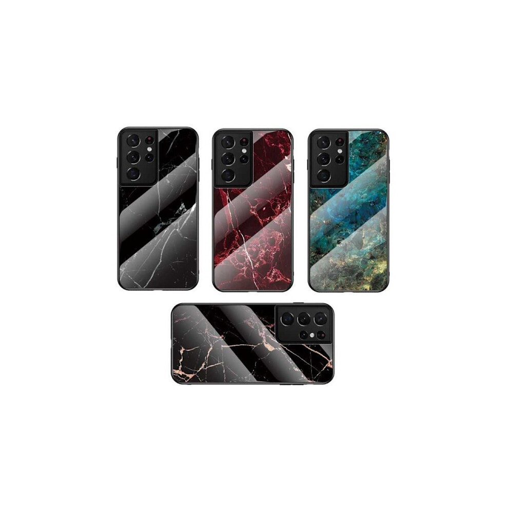 Compatible With Samsung S21 Ultra Marble Case 9H Tempered Glass Back Glassback V2 Emerald Green 9395123366791