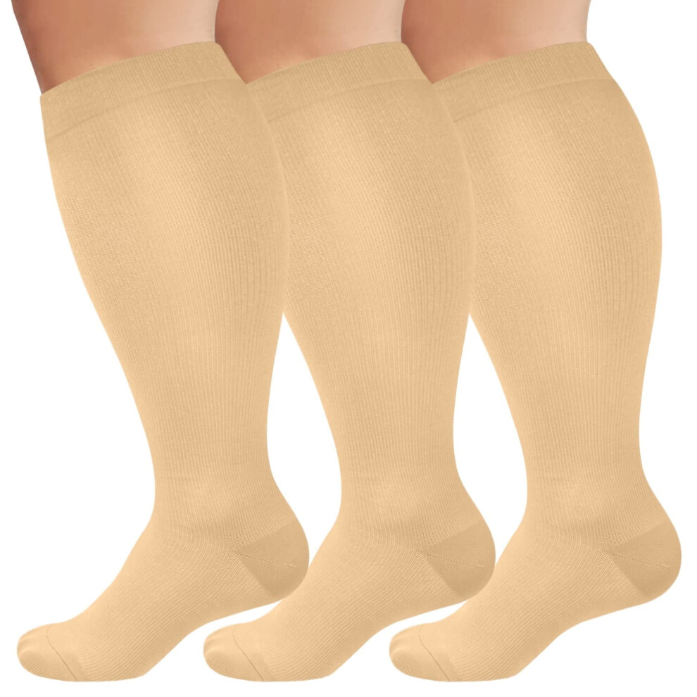 OLENNZ 3 Pack Wide Calf Compression Socks for Women and Men Circulation, Plus Size Knee High Support Stockings, 3XL