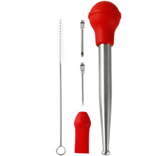 Stainless Steel Turkey Needle Cooking Metal Baster Barbecue Red Silica Gel