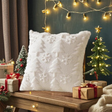 Antqov Kerstkussenhoezen 18x18 inch Kerstboom Kunstbont Geborduurde Kussenhoezen voor Bank, Slaapkamer, Woonkamer, Sofa Decoratie, Cadeaus