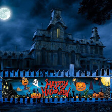 Halloween-banneri, suuri kangasta oleva karkki vai kepponen -pihakyltti, extra pitkä juhlaseinävaate, ulko- ja sisäkoriste, valokuva-asunnon tausta