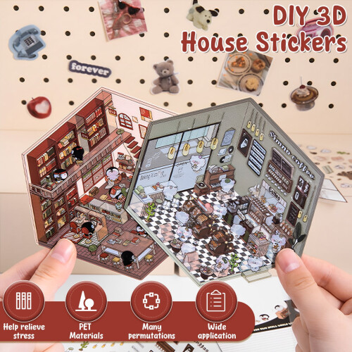 Wekvgz2Pcs DIY3D Αυτοκόλλητα Σπιτιού, Χαριτωμένα Επαναχρησιμοποιήσιμα Αυτοκόλλητα 1