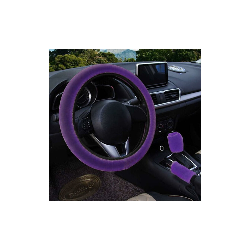 3-Pack Fluffy Steering Wheel Cover, Winter Warm Steering Wheel Cover, Handbrake Cover, Gear Lever Cover, Universal Plush, Non-Slip, - Fei Yu Purple 9395123463032