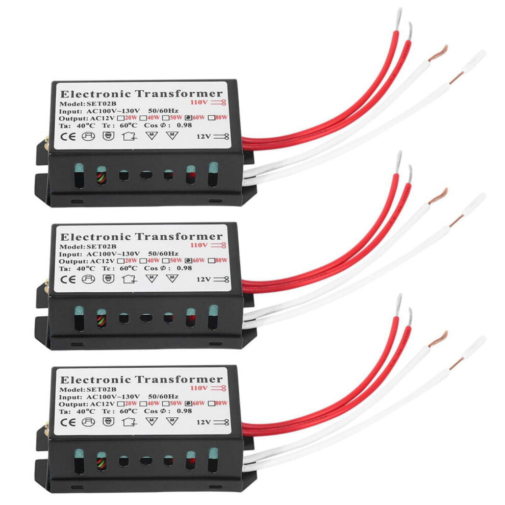 3X 110V To 12V 60W Halogen Light Power Supply Converter Electronic Transformer Black 9110895263266
