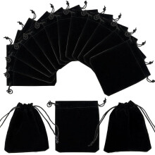 50er-Pack Samt-Geschenktüten, Schmucktüten, schwarze Beutel mit Kordelzug, Verpackungsbeutel, Mini-Würfel-Geschenktüten