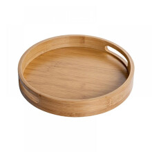 Bandeja redonda de madera natural Slopehill, bandeja de té antigua de dos asas, lisa y sin espinas, portátil, compatible con juegos de té,
