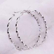 Large Shiny Round Hoop Earrings - Twist & Twisted 8 cm -Silver Silver