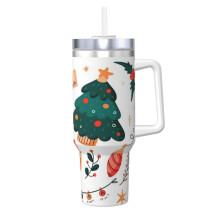 Gobelet isotherme personnalisé de 1,2 L avec poignée et paille - Compatible avec les couvercles de voyage - Cadeau de Noël idéal pour femmes,