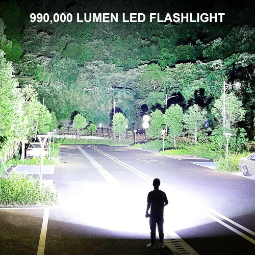 Επαναφορτιζόμενος φακός LED 990000 Lumens, εξαιρετικά φωτεινός με 5 λειτουργίες και 1
