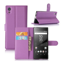 Ag luí le cás leathair snáithín Sony Xperia XA1lychee - Corcra Corcra