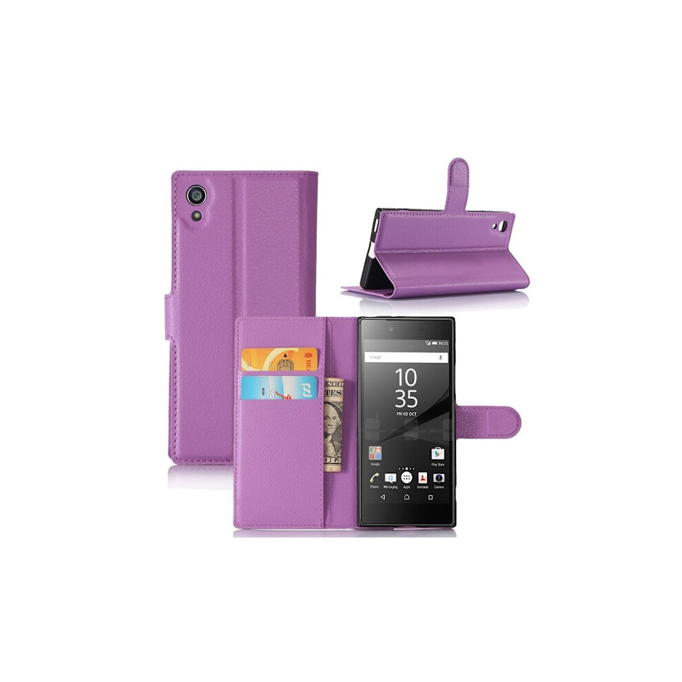 Compatible With Sony Xperia Xa1 Lychee Fiber Leather Case - Purple 9083649898031