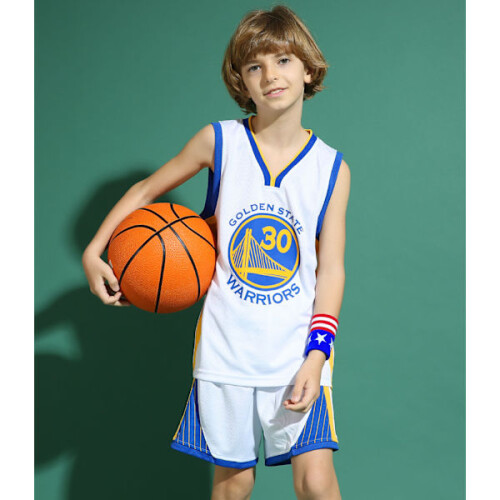 Σετ φανέλας μπάσκετ Stephen Curry No.30 για παιδιά και εφήβους Warriors, λευκό XS (110-120cm) 1