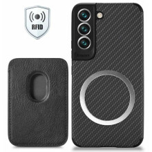 Capa à prova de choque compatível com Samsung S22 Plus com porta-cartões magnético Magsafe RFID preta