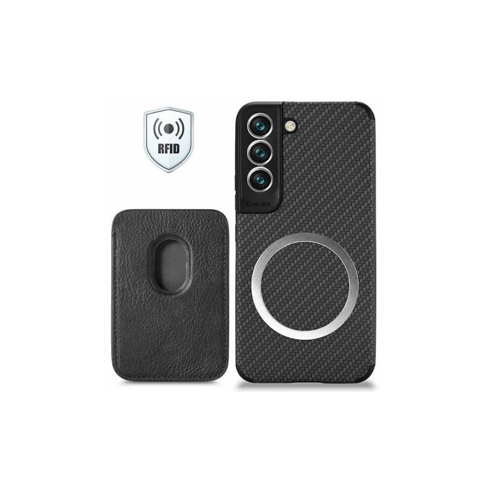 Compatible With Samsung S22 Plus Shockproof Case With Magnetic Card Holder Magsafe Rfid Black 9083649897737
